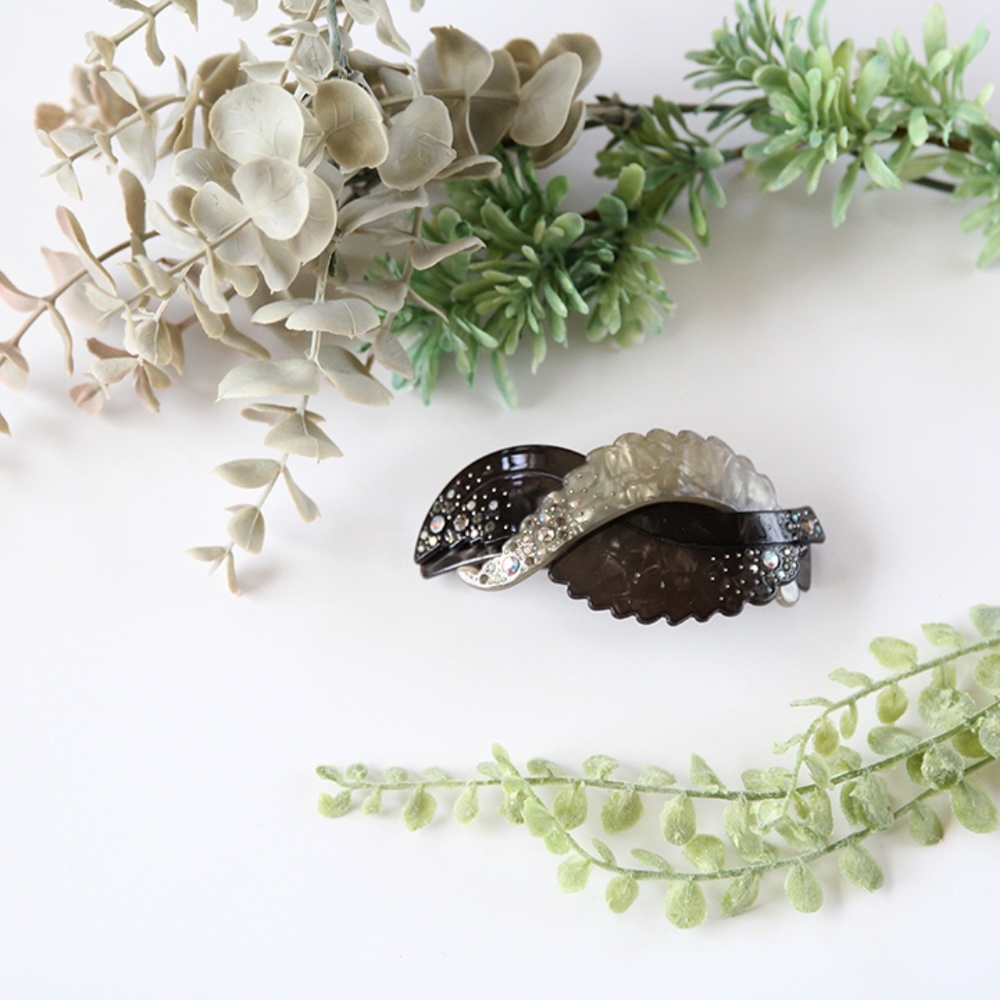 NWOT Acrylic Rhinestone Hair Clip- grey and blk